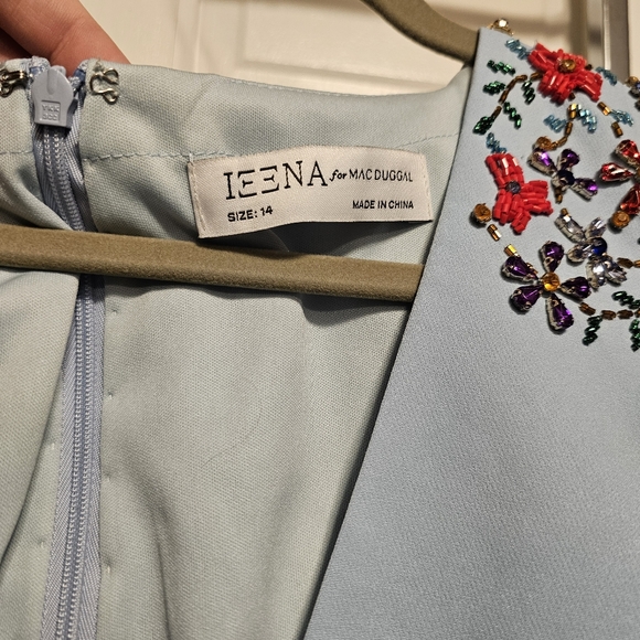 Mac Duggal 26540 Womens Blue Ieena Beaded Cap Sleeve V Neck Beaded Gown Dress - Picture 5 of 6